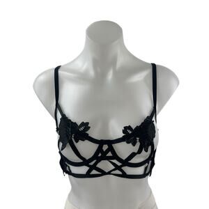 Bluebella Nikita Black Floral Embroidery Sleeveless Strappy Bra Lingerie Sz 32D